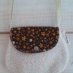 Sac bandoulière en tissu Bouclette écru / coton imprimé marron fleuri