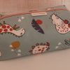 Trousse en coton imprimé bleu dinosaures / coton uni écru