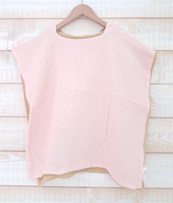 Poncho de bain en gaze de coton rose pâle / vert amande – Image 2