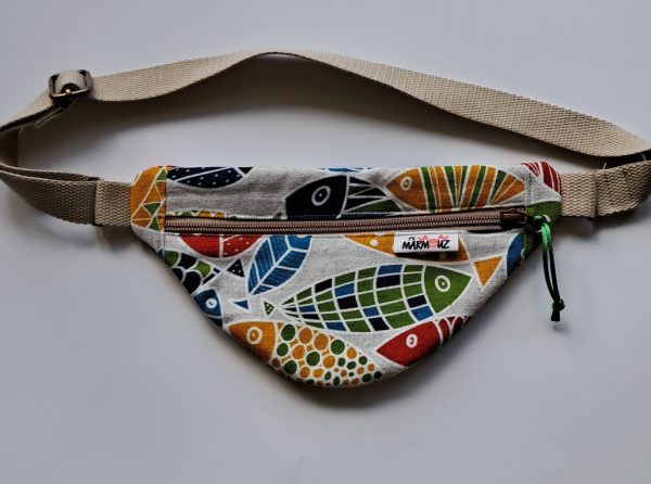 Sac banane enfant toile de coton aspect lin poissons multicolores