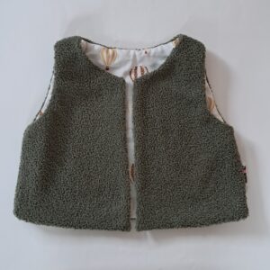 Gilet de berger tissu bouclette Teddy Peluche Fougère / coton imprimé Blanc Montgolfière