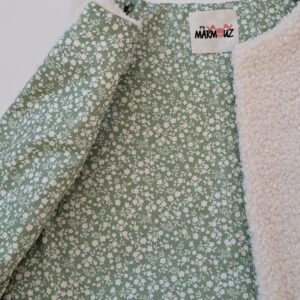 Gilet de berger tissu bouclette écru / coton imprimé Suzette vert