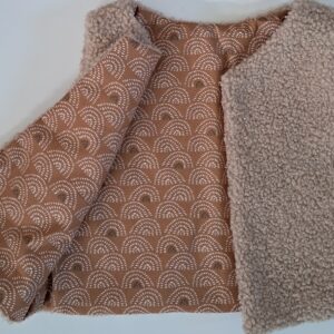 Gilet de berger tissu bouclette beige / coton imprimé Ponto marron