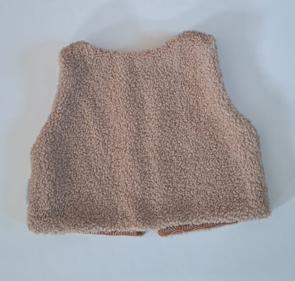 Gilet de berger tissu bouclette beige / coton imprimé Ponto marron – Image 3