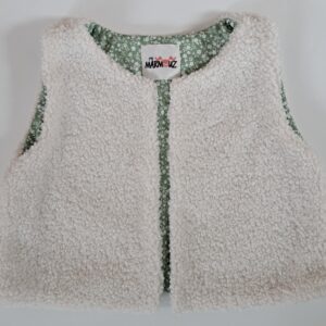 Gilet de berger tissu bouclette écru / coton imprimé Suzette vert