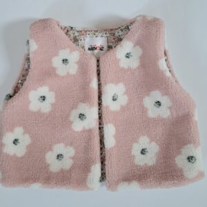 Gilet de berger sherpa mouton Jexy / coton imprimé Kalmia Beige-Rose Thé