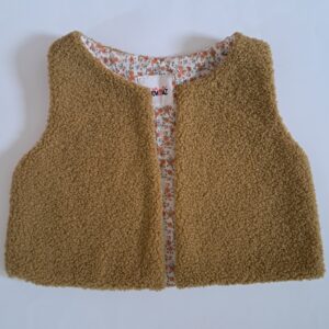 Gilet de berger tissu bouclette Teddy Peluche Ocre / gaze de coton Capri Ecru-Orange