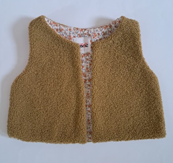 Gilet de berger tissu bouclette Teddy Peluche Ocre / gaze de coton Capri Ecru-Orange