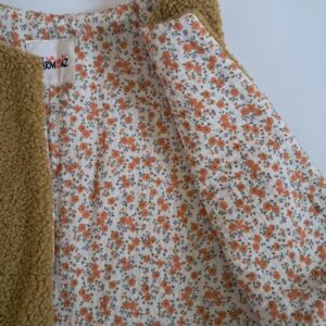 Gilet de berger tissu bouclette Teddy Peluche Ocre / gaze de coton Capri Ecru-Orange