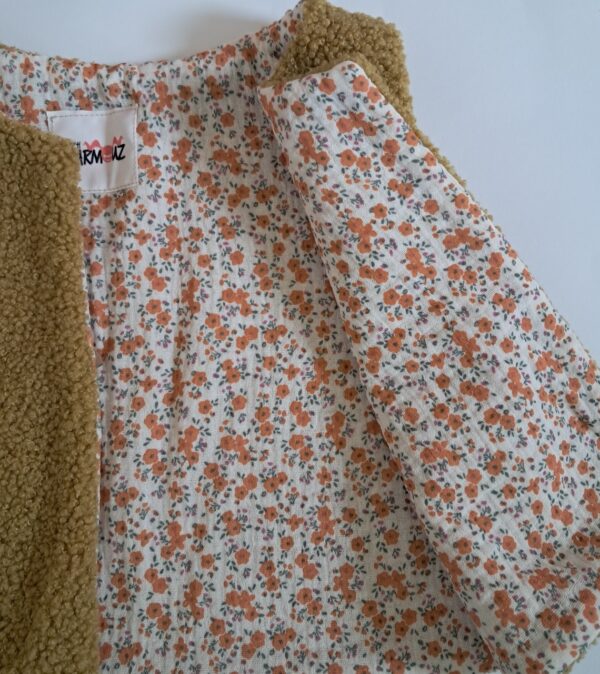 Gilet de berger tissu bouclette Teddy Peluche Ocre / gaze de coton Capri Ecru-Orange – Image 2