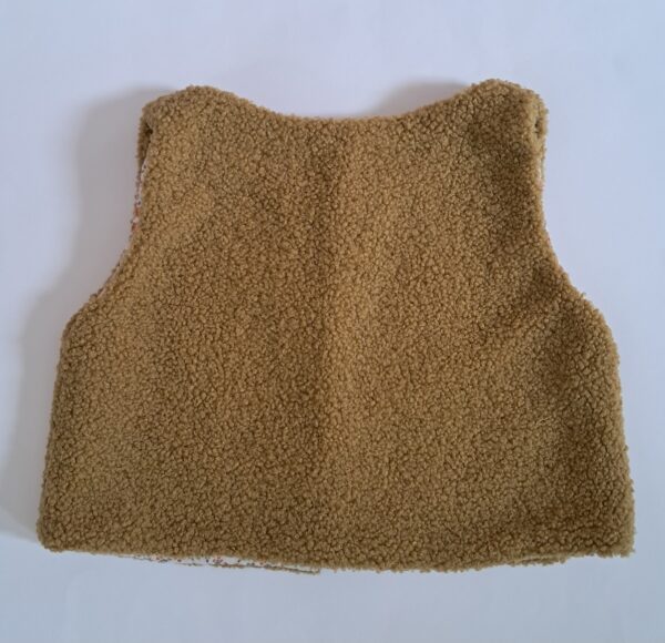 Gilet de berger tissu bouclette Teddy Peluche Ocre / gaze de coton Capri Ecru-Orange – Image 3