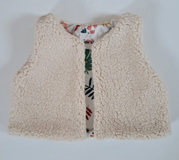 Gilet de berger sherpa Ecru / coton imprimé Payadi